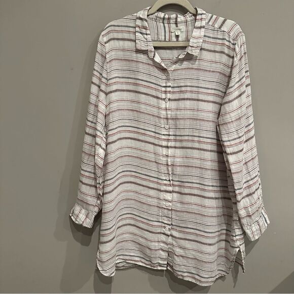 GARNET HILL Linen Shirt Top Women XL Linen Button Down Long Sleeve Lagenlook - Picture 2 of 10